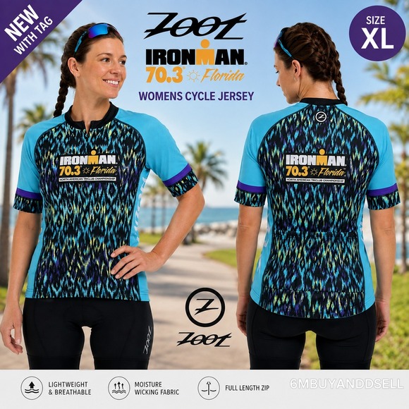 Zoot Tops - Zoot Ironman 70.3 Florida Cycling Jersey Womens XL Blue Purple Ikat FL718  NWT